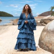 Boho Ruffled Raw Cotton Kimono Duster - Handcrafted Bali Style - Bali