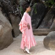 Boho Ruffle Maxi Kaftan: Pink Viscose Beach Cover-Up - Wild Heart - Image 2