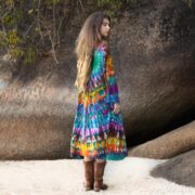 Handmade Tie-Dye Tunic Dress: Rainbow Boho Cotton Long Sleeve - Sylvie - Image 3