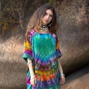 Handmade Tie-Dye Tunic Dress: Rainbow Boho Cotton Long Sleeve - Sylvie - Image 4