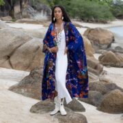 Hand-Tie Dye Kimono Duster: Plus Size Boho Cotton Festival Wear - Aurora