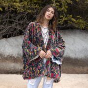 Handmade Cotton Velvet Kimono: Boho Chic Jacket, Plus Size - Mei - Image 4