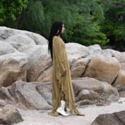 Earth Moss Cotton Kaftan Dress: Boho Beach Cover-Up, Plus Inclusive - Ondine - Image 2