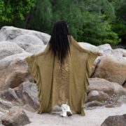 Earth Moss Cotton Kaftan Dress: Boho Beach Cover-Up, Plus Inclusive - Ondine - Image 3