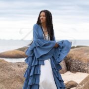 Boho Ruffled Raw Cotton Kimono Duster - Plus Size Bali Festival Wear - Bali - Image 4