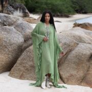 Plus Size Cotton Kaftan Dress: Fern Breeze Boho Beach Cover-Up - Ondine