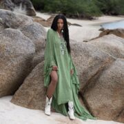 Plus Size Cotton Kaftan Dress: Fern Breeze Boho Beach Cover-Up - Ondine - Image 4