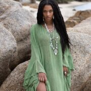 Plus Size Cotton Kaftan Dress: Fern Breeze Boho Beach Cover-Up - Ondine - Image 6