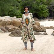 Handcrafted Tie-Dye Tunic Dress: Boho Kaftan with Ruffled Sleeves - Mystic