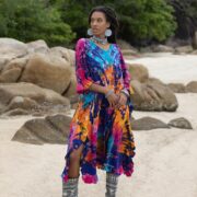 Tie-Dye Tunic Dress: Handcrafted Jersey Cotton Kaftan with Ruffle Details - Mystic - Image 4