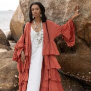 Ruffled Raw Cotton Kimono: Boho Festival Duster - Bali - Image 4