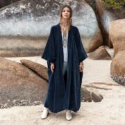 Plus Size Velvet Kimono Duster – Harper Jade in Midnight Indigo, Luxe Boho Wrap