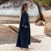 Plus Size Velvet Kimono Duster – Harper Jade in Midnight Indigo, Luxe Boho Wrap - Image 2