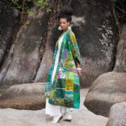 Plus-Size Ember Silk Kimono: Vibrant Patchwork Quilted Boho Robe - Image 2