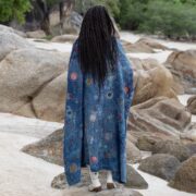 Denim Patchwork Kimono: Embroidered Tie-Dye Cotton Duster, Plus Size - Kosmos - Image 3