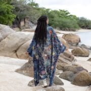 Handcrafted Cotton Canvas Kimono Duster: Celestial Patchwork, Plus Size - Kosmos - Image 3