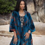 Plus Size Velvet Kimono Robe: Sienna Blue Tie-Dye Boho Duster - Harper Jade - Image 4