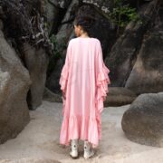 Boho Ruffle Maxi Kaftan: Pink Viscose Beach Cover-Up - Wild Heart - Image 3