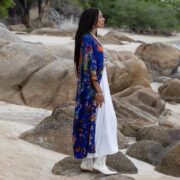 Hand-Tie Dye Kimono Duster: Plus Size Boho Cotton Festival Wear - Aurora - Image 2