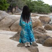 Hand-Dyed Tie Dye Kimono Robe: Plus Size Sapphire Boho Duster - Aurora - Image 3