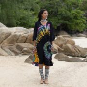 Handcrafted Tie-Dye Tunic Dress: Boho Kaftan with Ruffled Sleeves - Mystic
