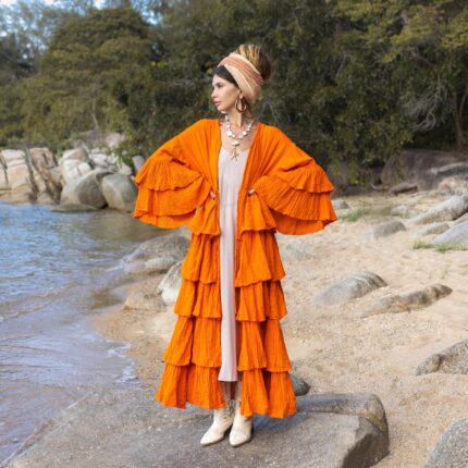 Plus Size Boho Kimono - Bali Ruffled, Raw Cotton, Wedding, Festival, Statement Piece| ZinniaPearl  