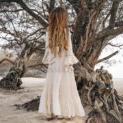 Off Shoulder Cotton Maxi Dress: Ruffle Lace Boho Wedding Gown - Moonlight - Image 3