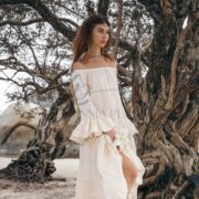 Off Shoulder Cotton Maxi Dress: Ruffle Lace Boho Wedding Gown - Moonlight - Image 5