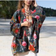 Plus Size Velvet Kimono Jacket: Floral Boho Duster, Handmade - Mei - Image 4
