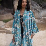 Plus Size Velvet Kimono Duster: Floral Print Cotton Lining, Handmade - Mai - Image 4