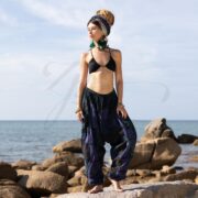 Boho Harem Pants: Vibrant Blue Patchwork Cotton, Plus Size - Spiritu