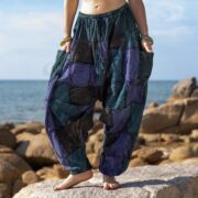 Boho Harem Pants: Vibrant Blue Patchwork Cotton, Plus Size - Spiritu - Image 4