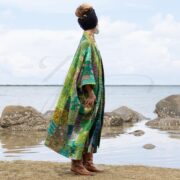 Plus Size Silk Kimono Robe: Emerald Green Floral Patchwork, Quilted Boho Style - Ember - Image 2