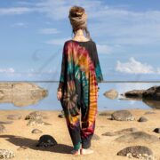 Boho Psychedelic Cotton Jumpsuit, Groovy Spiral Tie Dye Onesie, Plus Inclusive Size, Comfy Festival Beach Vacation Wear - Sadie |Zinniapearl - Image 3