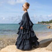 Plus Size Boho Kimono: Blue Raw Cotton Ruffle Duster - Bali - Image 2