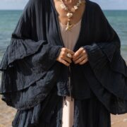 Plus Size Boho Kimono: Blue Raw Cotton Ruffle Duster - Bali - Image 6