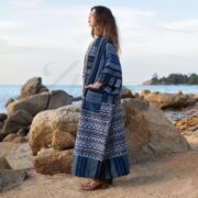 Plus-Size Handwoven Cotton Kimono Robe: Sapphire Boho Duster Coat - Imperial - Image 2