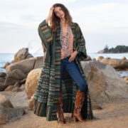 Plus Size Handwoven Cotton Kimono Robe: Emerald Isle Boho Duster - Imperial