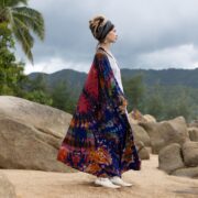 Hand-Dyed Tie Dye Kimono Robe: Plus Size Sapphire Peace Sign Boho Duster - Aurora - Image 2