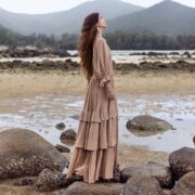 Plus Size Boho Wedding Dress: Raw Cotton Tiered Maxi, Long Sleeves - Isabella - Image 2