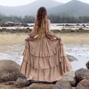 Plus Size Boho Wedding Dress: Raw Cotton Tiered Maxi, Long Sleeves - Isabella - Image 3