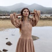 Plus Size Boho Wedding Dress: Raw Cotton Tiered Maxi, Long Sleeves - Isabella - Image 6