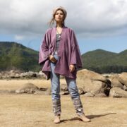 Vintage Plum Velvet Kimono: Plus Size Boho Cotton Jacket - Bali