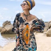 Plus Size Boho Tie Dye Tunic: Handmade Orange Flame V-Neck Top - Ninive - Image 4