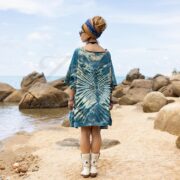 Plus Size Boho Tie Dye Tunic: Handmade Blue Starburst V-Neck - Mei - Image 3