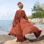 Plus Size Rust Kimono Duster: Hemp Cotton Boho Robe - Kara - Image 3