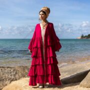 Plus Size Boho Kimono Duster: Fuchsia Hand-Dyed Cotton Ruffles - Bali