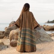 Handwoven Cotton Kimono Robe: Desert Sandstone Patchwork Boho Duster - Imperial - Image 3