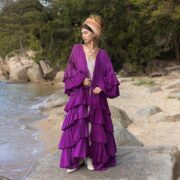 Handmade Violet Boho Kimono: Raw Cotton Tiered Bali Coverup - Bali