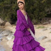 Handmade Violet Boho Kimono: Raw Cotton Tiered Bali Coverup - Bali - Image 5